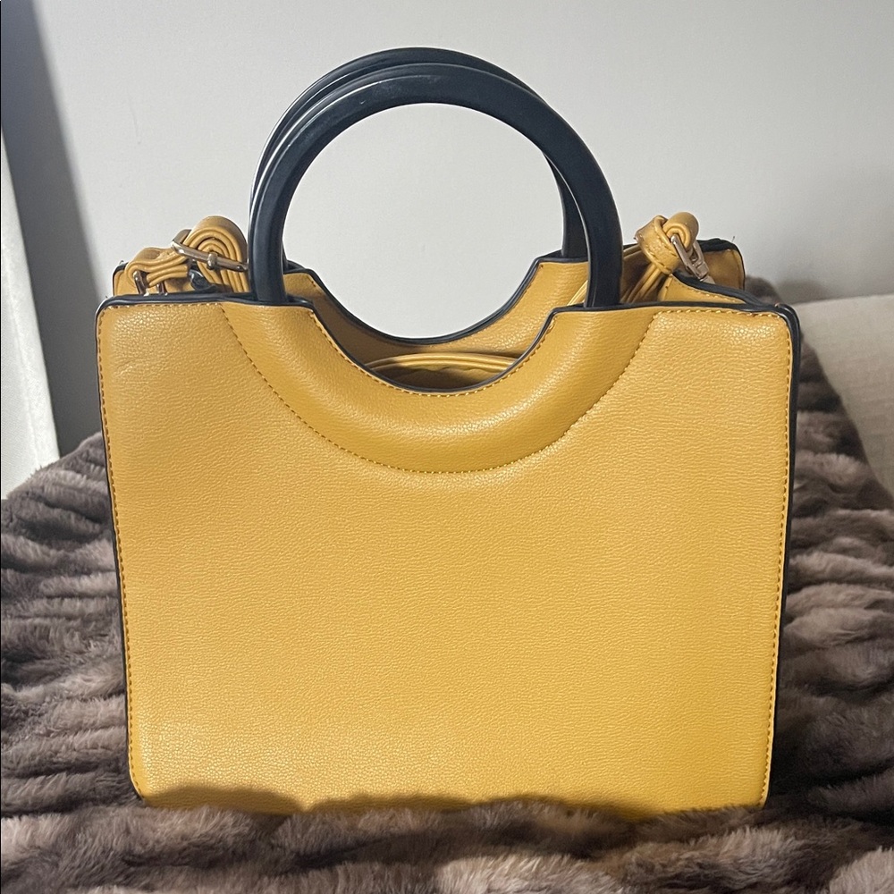 Mustard Yellow Handbag with Black Accents